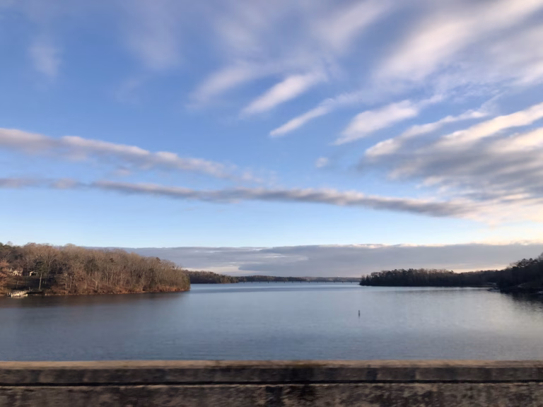 Scenic view of Lake Hartwell, showcasing the serene environment where top-rated Pool Builder on Lake Hartwell, Veterans Landscaping and Construction, operates.